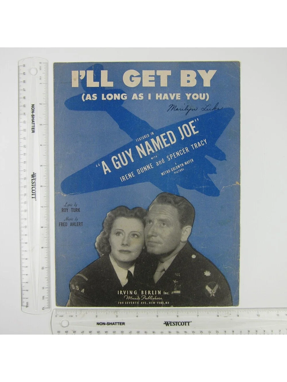 Sheet Music I'll Get By A Guy Named Joe Irene Dunne Spencer Tracy Vintage 1943